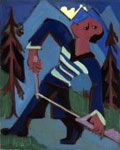 Painting by Ernst Ludwig Kirscher, Boy with Dart, 1928, on display at Michael Werner in New York