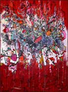 Abstract Art by Wilbur M. Reeling, Evolution of Red, 2012, oil paint, pigmented ink and watercolor on canvas, 78 x 50 inches