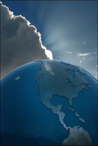 Tacoma Postcard, by Duncan James Livingston - GLOBE WITH DARK CLOUDS