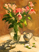 Flower painting by Carol Steinberg, title, Pink Valentine's Roses on the Porch available from Zatista.com, 040122