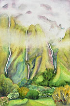 Hawaii watercolor by Misty Koolau on exhibition at Nohea Gallery in Honolulu, HI, 032422