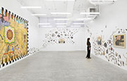 Installation view of Mary Beth Edelson exhibition at David Lewis Gallery in Tribeca