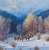 Western landscape painting by Martin Grelle for sale at Revere Auctions in St. Paul, MN, January 25, 2023, 011623