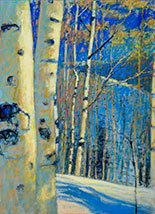 Winter Aspens Trees by Rick Stevens on exhibition at Ann Korologos Gallery, Basalt, Colorado, January 7 - February 1, 2023, 011023