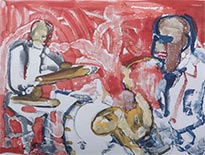 Color lithography by Romare Bearden available from Hemphill in Washington, DC, May 2023, 041223