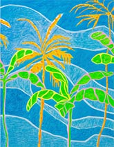 Palm tree painting by Tyson Reeder available from Acquavella Galleries in Palm Beach, Florida, October 2023, 093023