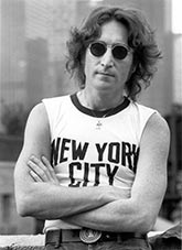 Portrait black and white photograph of John Lennon by Bob Gruen on exhibition at Fahey Klein Gallery in Los Angeles, CA, June 15 - July 29, 2023, 062723