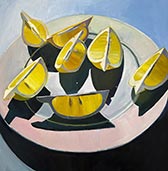 Painting of lemons by Erika Lee Sears available from Maybaum Gallery in San Francisco, July 2023, 072423