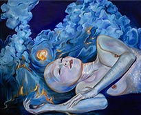 Painting by Nicolette Mishkan on exhibition in Fembot at The Hole Gallery in New York, September 6 - October 22, 2023, 082823