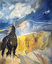 Western landscape with horse by Jean Richardson on exhibit at Mirada Fine Art in Denver, CO, October 27 - November 19, 2023, October 27 - November 19, 2023