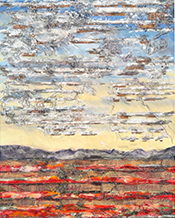 Mixed media artwork by L. Scooter Morris on exhibition at  Aurelia Gallery in Santa Fe, July 3 - August 17, 2025, 080325