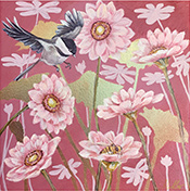 Chickadee bird painting by Lynne Miller on exhibition at Lark and Key in Charlotte, NC, June 1 - July 31, 2025, 070925
