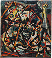 Surrealist painting by Jackson Pollock on exhibition at Michael Rosenfeld Gallery in New York, Sept 4 - November 8, 2025, 090325