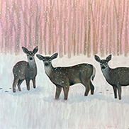 Diane Woods painting Deer in Snow on exhibition at Ann Korologos Gallery in Basalt, Colorado, December 6 - January 3, 2026, 112325