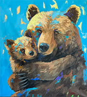 Dominic Mattioli Bear and Cub painting available from Aspen Art Gallery in Aspen, Colorado, April 2025, 112325