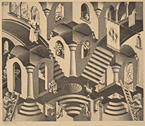 M.C. Escher Lithograph in Mathematics and the Art of M.C. Escher at National Museum of Mathematics in Chelsea New York October 1 to February 8 2027